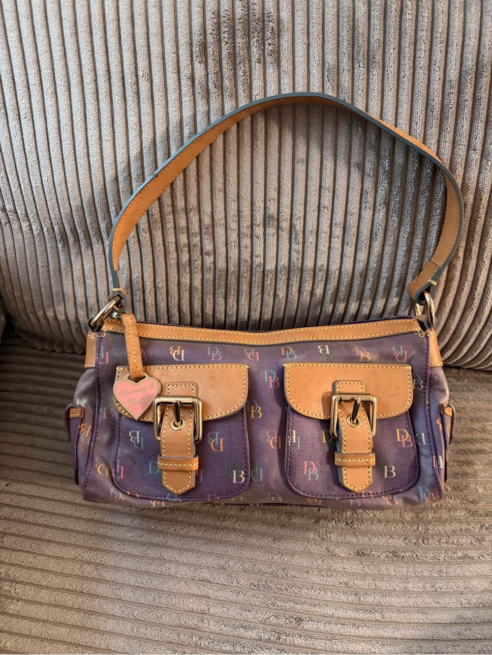 Purple Monogram Shoulder Bag with Tan Trim